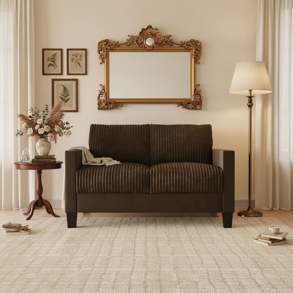Causeuse en velours côtelé de style moderne du milieu du siècle