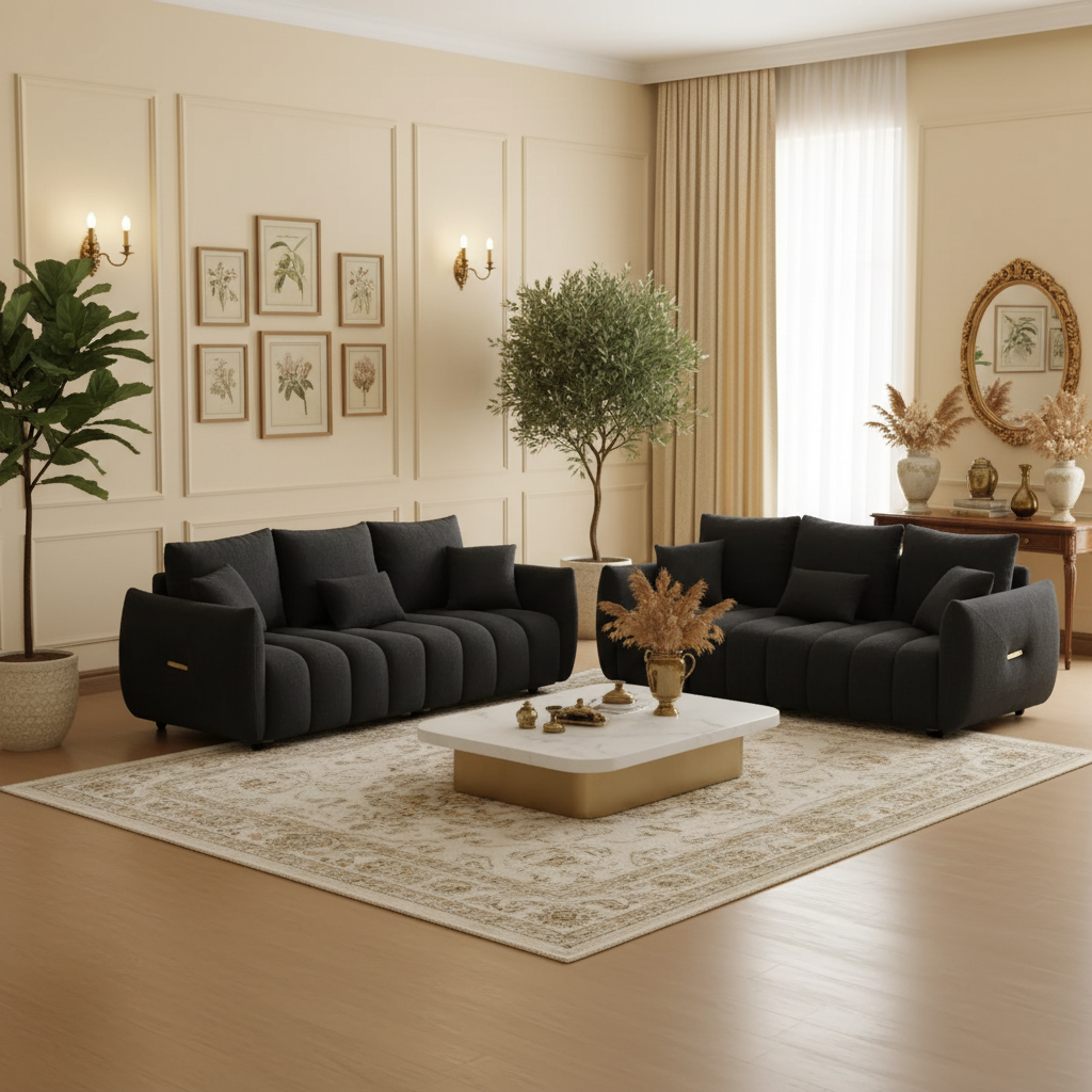 Canapé d'angle en tissu Teddy avec cadre en bois