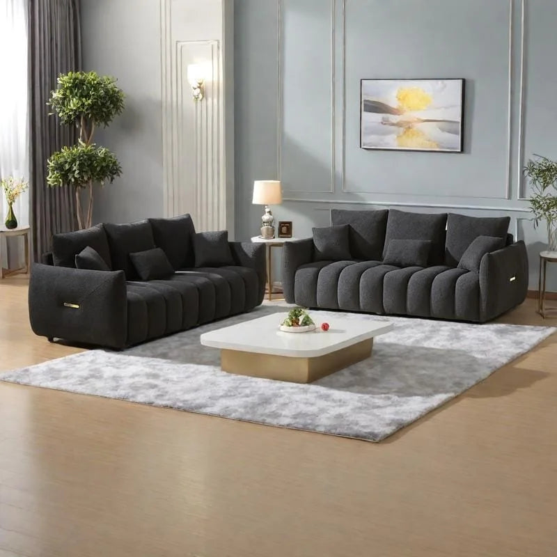 Canapé d'angle en tissu Teddy avec cadre en bois