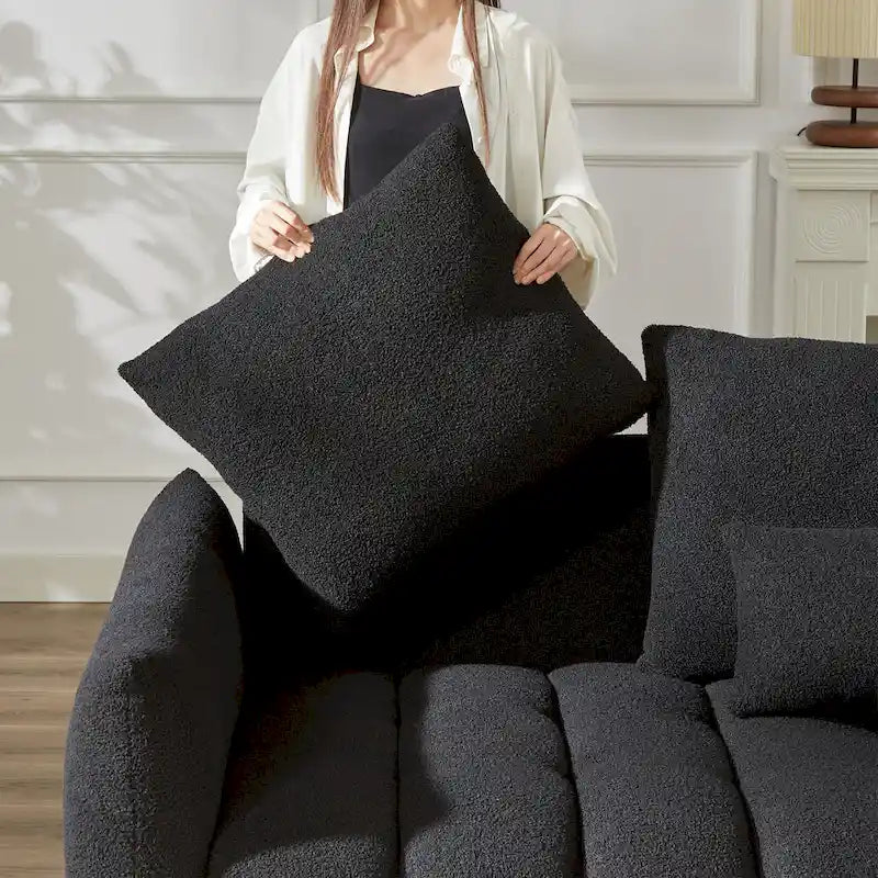 Canapé d'angle en tissu Teddy avec cadre en bois