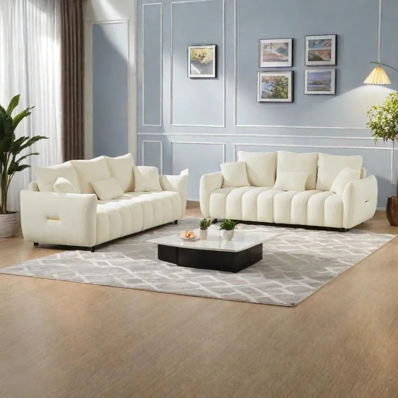 Canapé d'angle en tissu Teddy avec cadre en bois