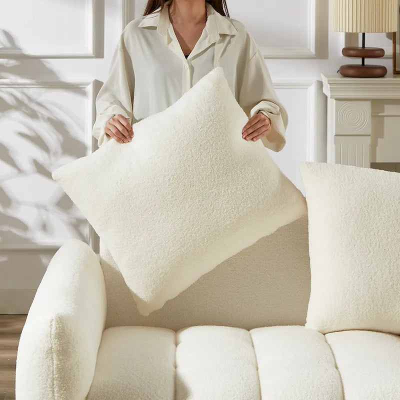 Canapé d'angle en tissu Teddy avec cadre en bois