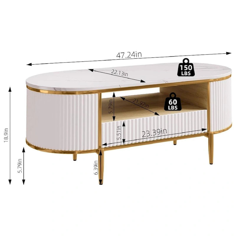 Table Basse Ovale Moderne avec Tiroirs