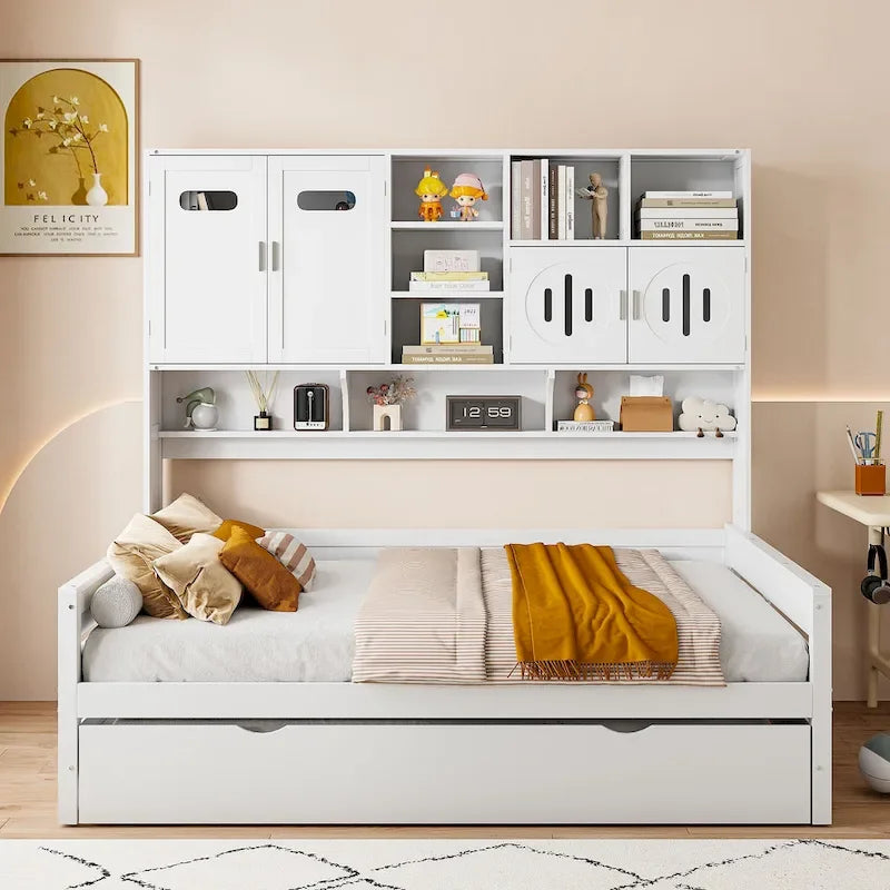Lit de repos compact avec étagère pour chambre à coucher