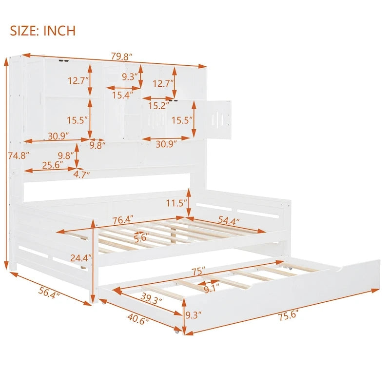 Lit de repos compact avec étagère pour chambre à coucher