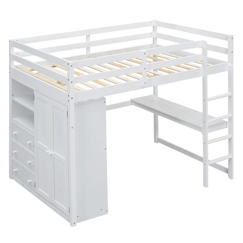 Lit mezzanine en bois massif avec armoire et bureau