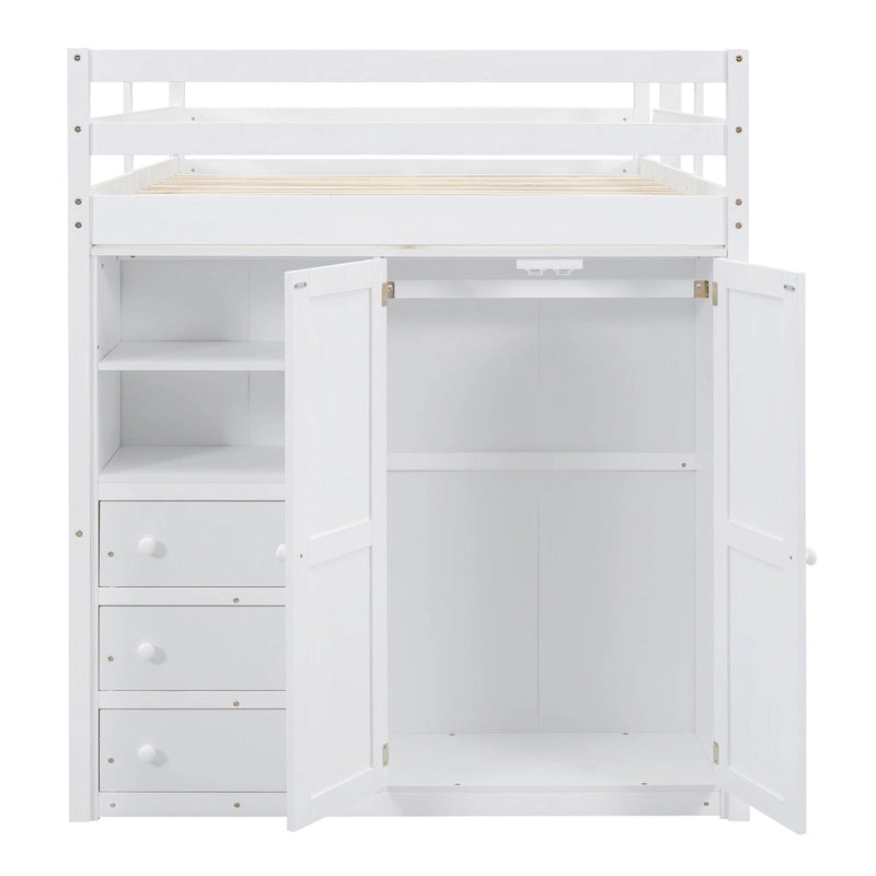 Lit mezzanine en bois massif avec armoire et bureau