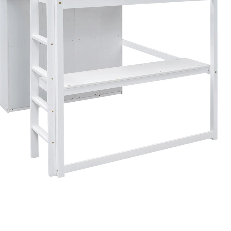 Lit mezzanine en bois massif avec armoire et bureau