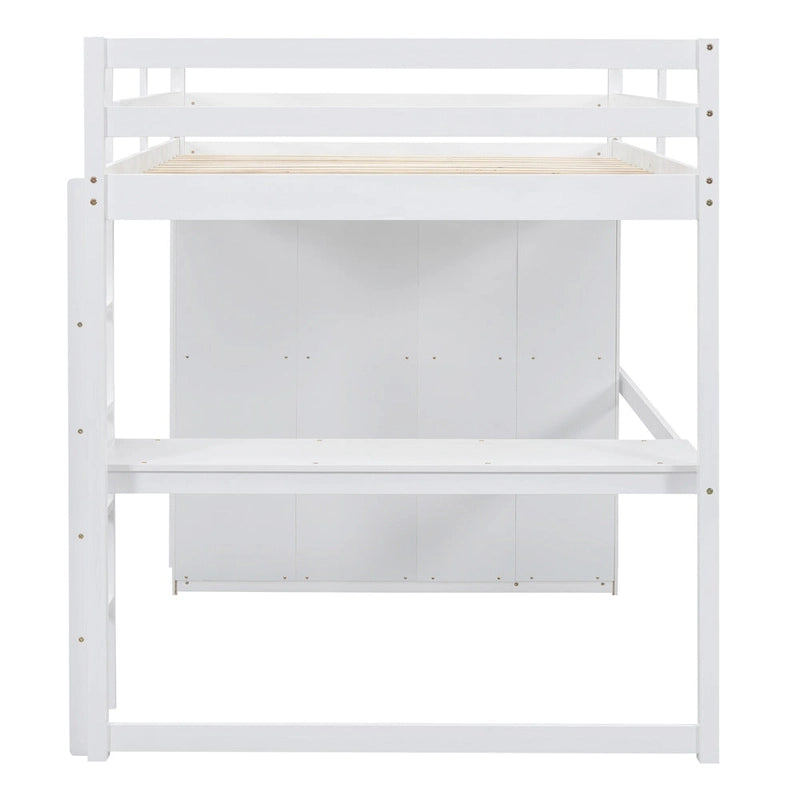 Lit mezzanine en bois massif avec armoire et bureau