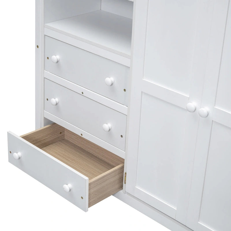 Lit mezzanine en bois massif avec armoire et bureau