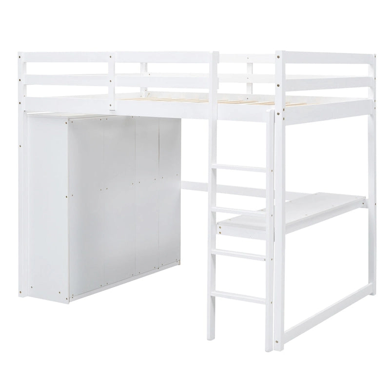 Lit mezzanine en bois massif avec armoire et bureau