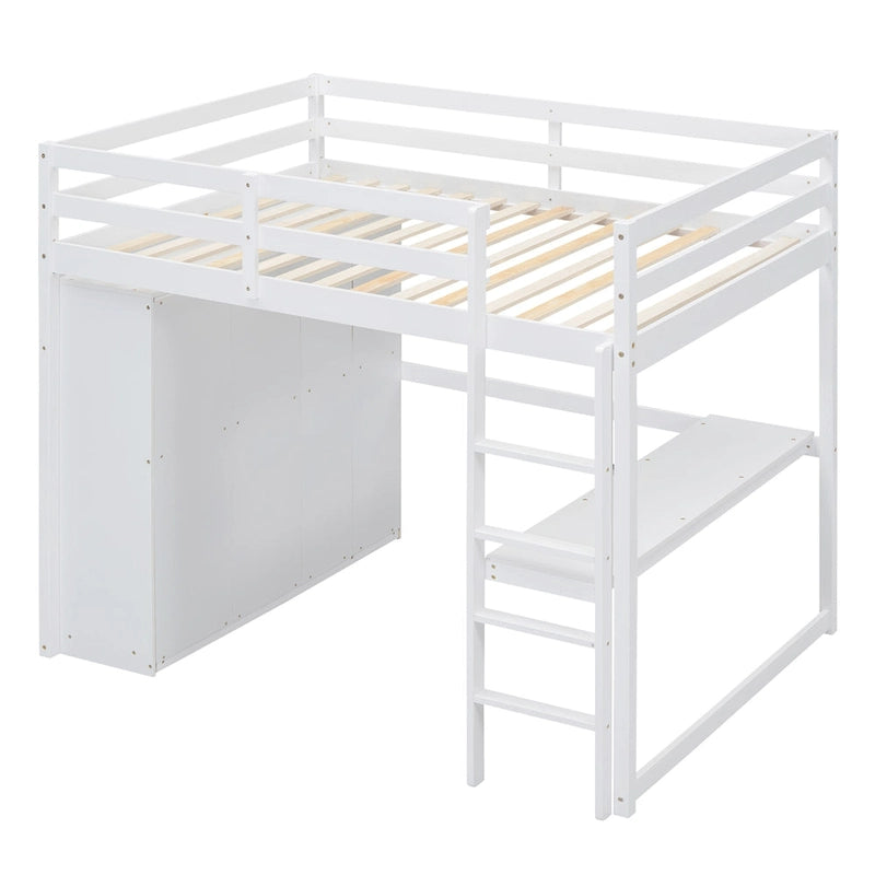 Lit mezzanine en bois massif avec armoire et bureau