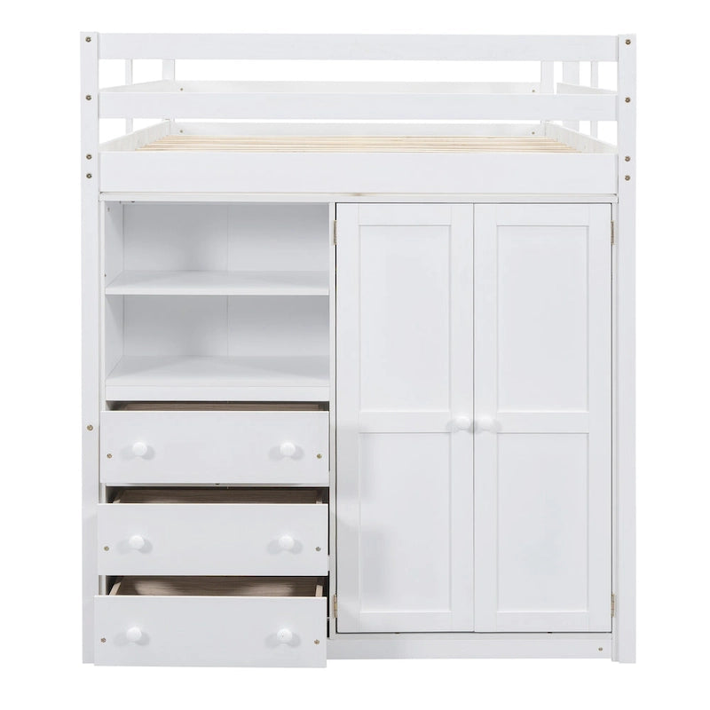 Lit mezzanine en bois massif avec armoire et bureau