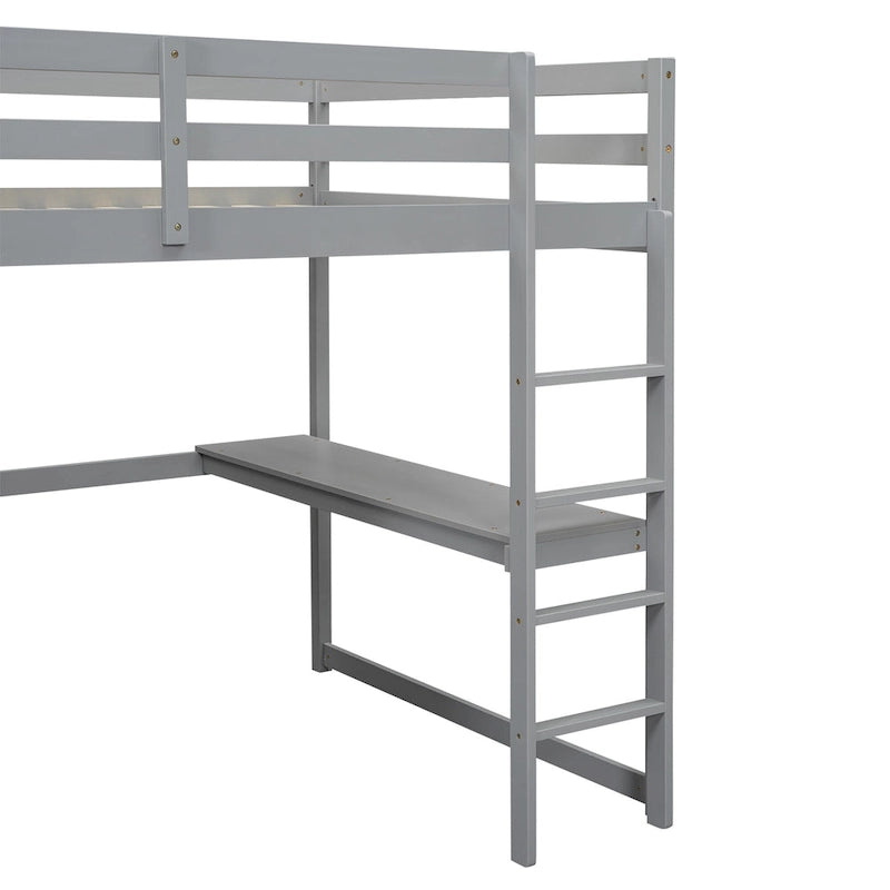Lit mezzanine en bois massif avec armoire et bureau