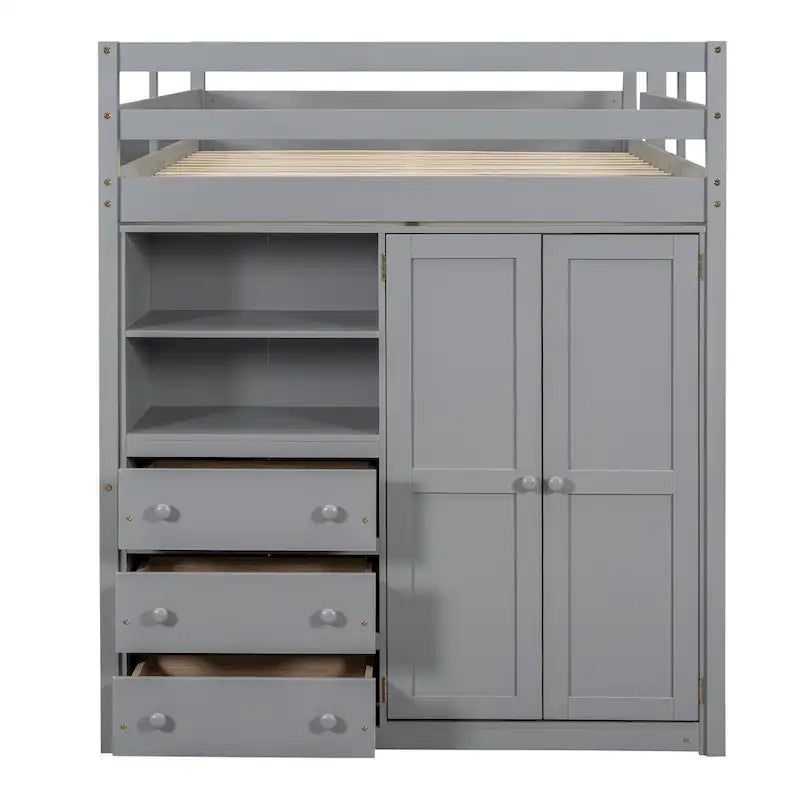 Lit mezzanine en bois massif avec armoire et bureau