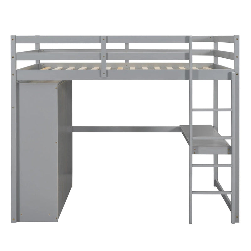 Lit mezzanine en bois massif avec armoire et bureau