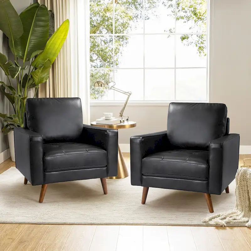 Fauteuil Elizabeth en cuir véritable, style Mid-century