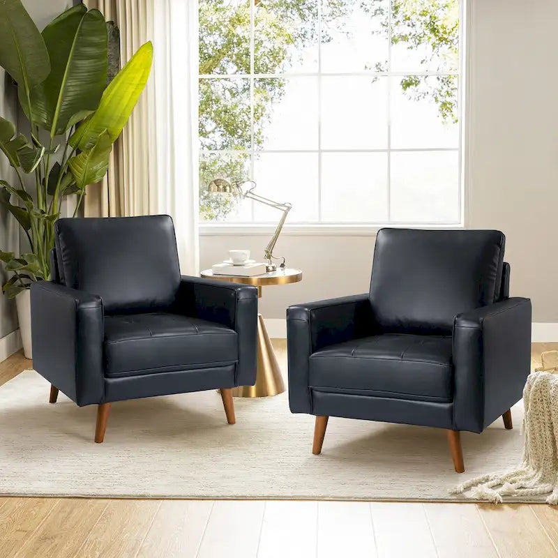 Fauteuil Elizabeth en cuir véritable, style Mid-century