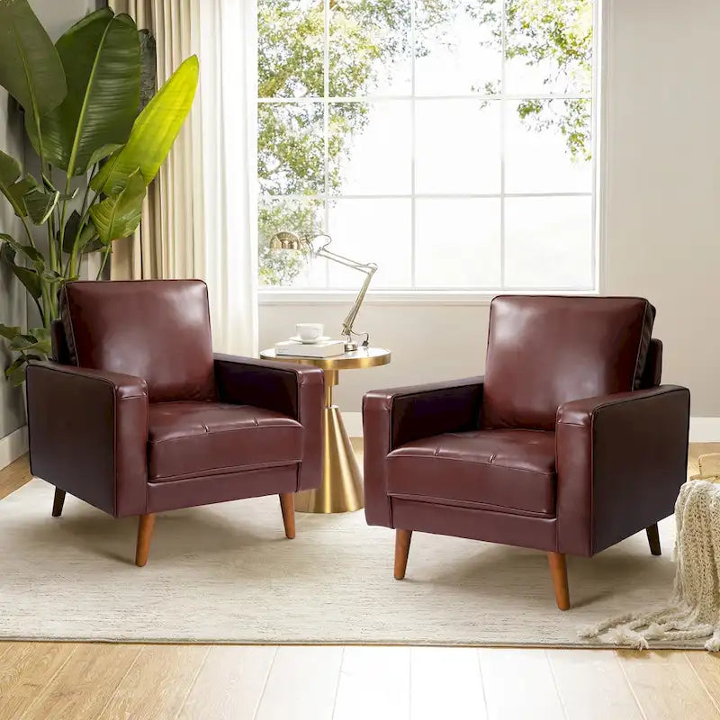 Fauteuil Elizabeth en cuir véritable, style Mid-century