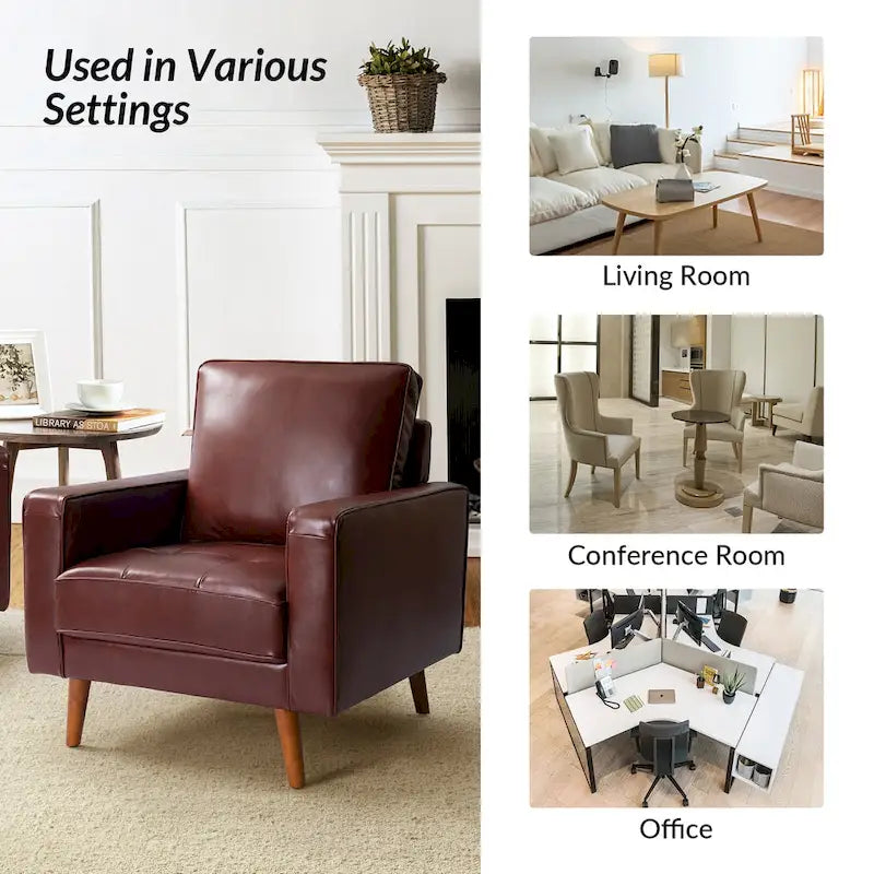 Fauteuil Elizabeth en cuir véritable, style Mid-century