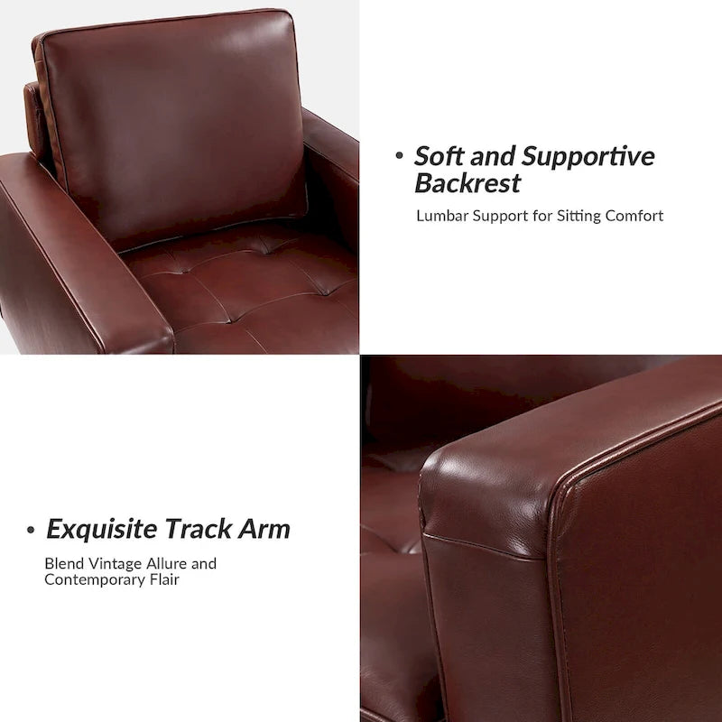 Fauteuil Elizabeth en cuir véritable, style Mid-century