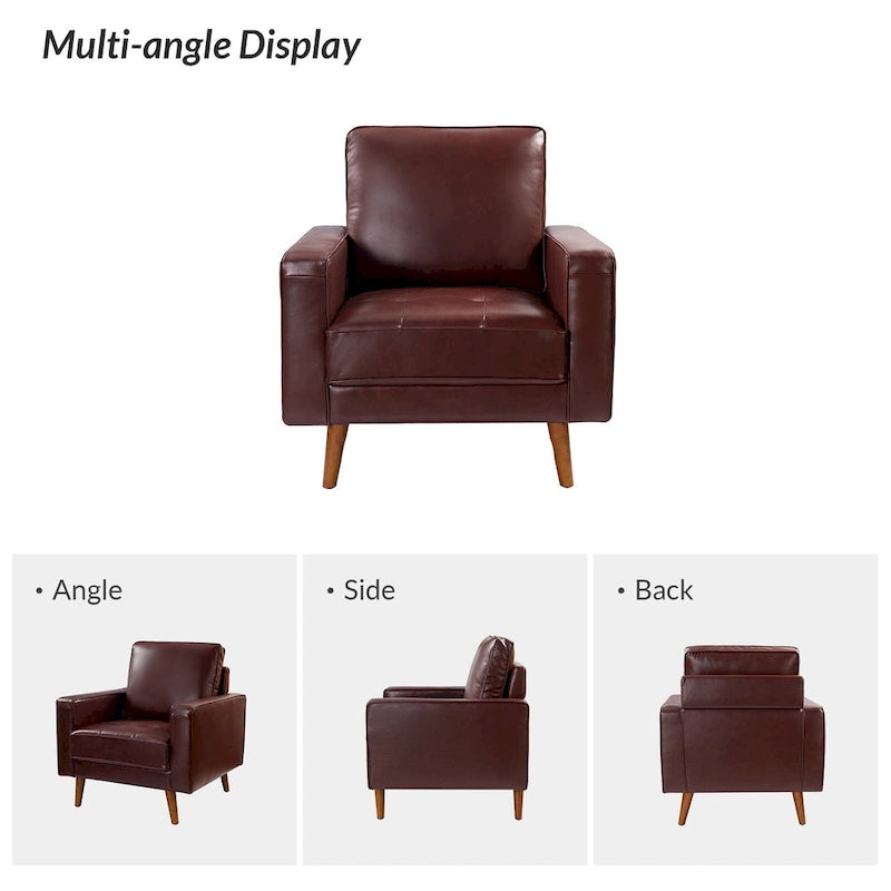 Fauteuil Elizabeth en cuir véritable, style Mid-century