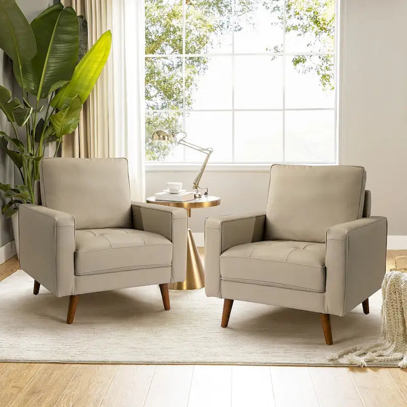 Fauteuil Elizabeth en cuir véritable, style Mid-century