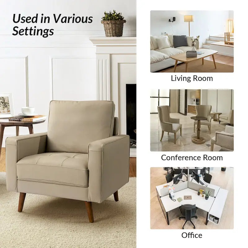 Fauteuil Elizabeth en cuir véritable, style Mid-century
