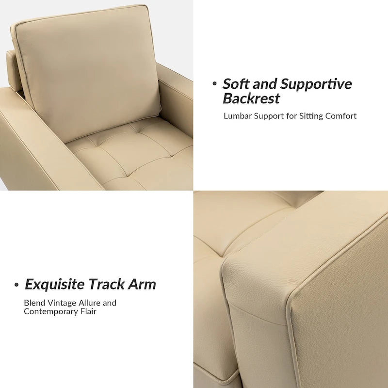 Fauteuil Elizabeth en cuir véritable, style Mid-century