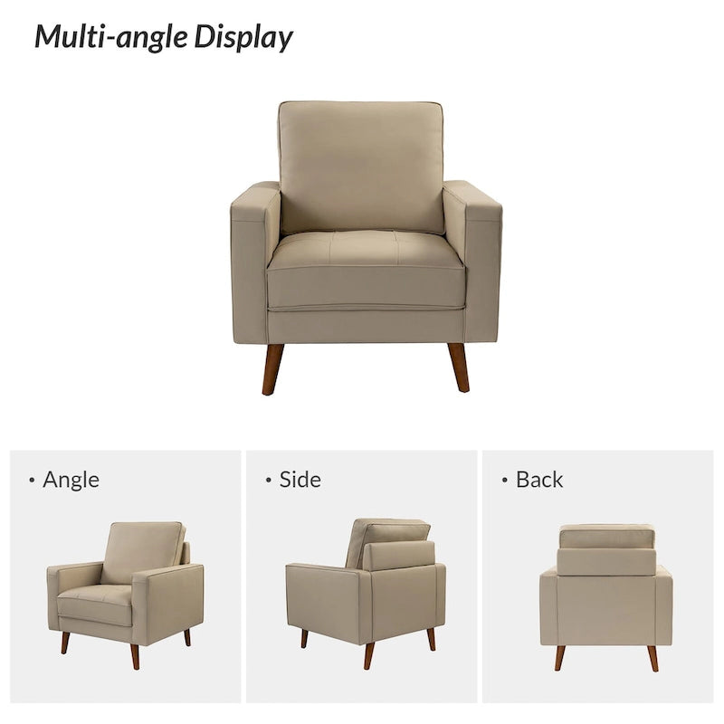 Fauteuil Elizabeth en cuir véritable, style Mid-century