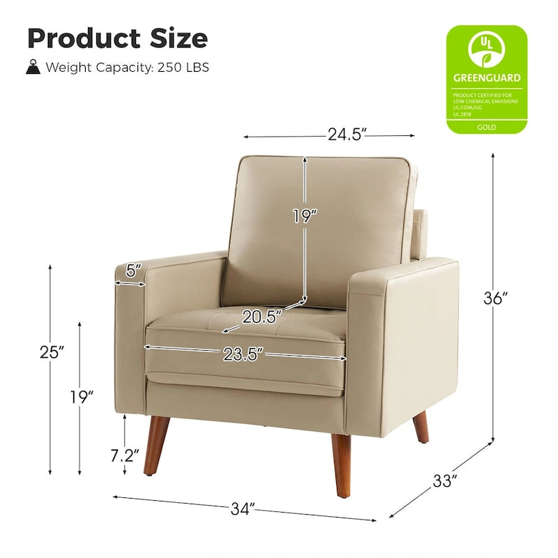Fauteuil Elizabeth en cuir véritable, style Mid-century