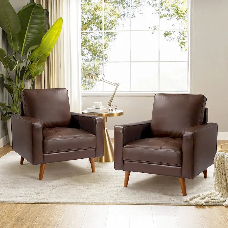 Fauteuil Elizabeth en cuir véritable, style Mid-century