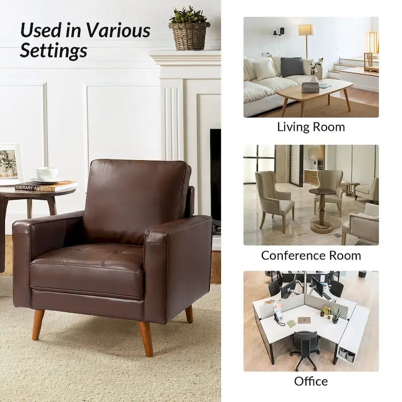 Fauteuil Elizabeth en cuir véritable, style Mid-century