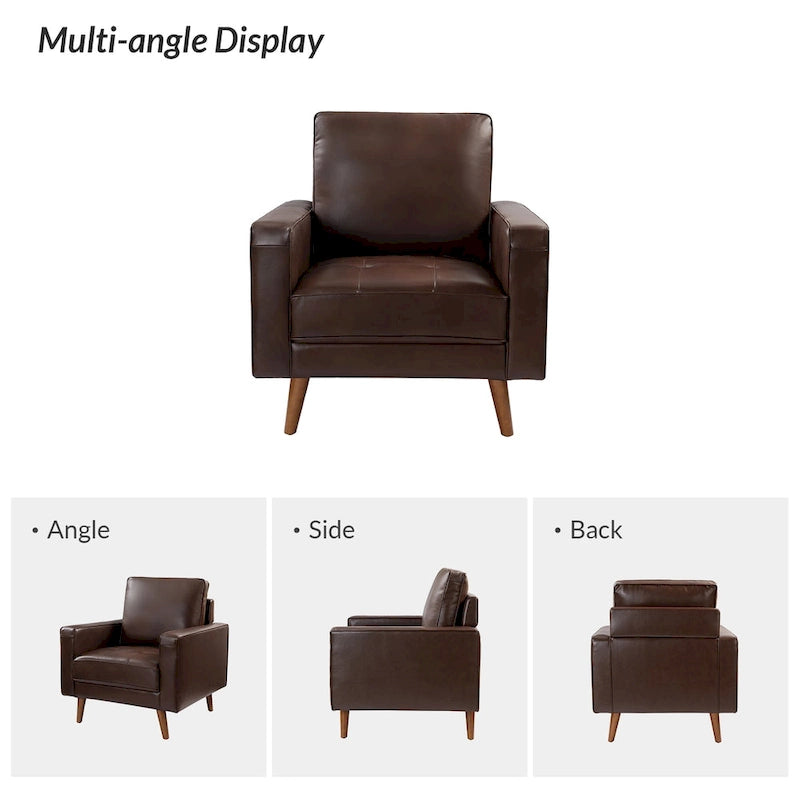 Fauteuil Elizabeth en cuir véritable, style Mid-century