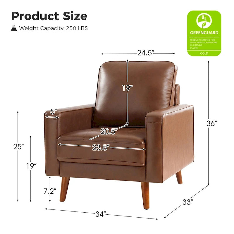 Fauteuil Elizabeth en cuir véritable, style Mid-century