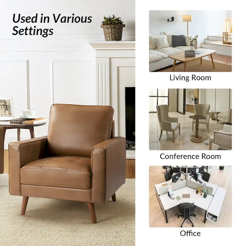 Fauteuil Elizabeth en cuir véritable, style Mid-century