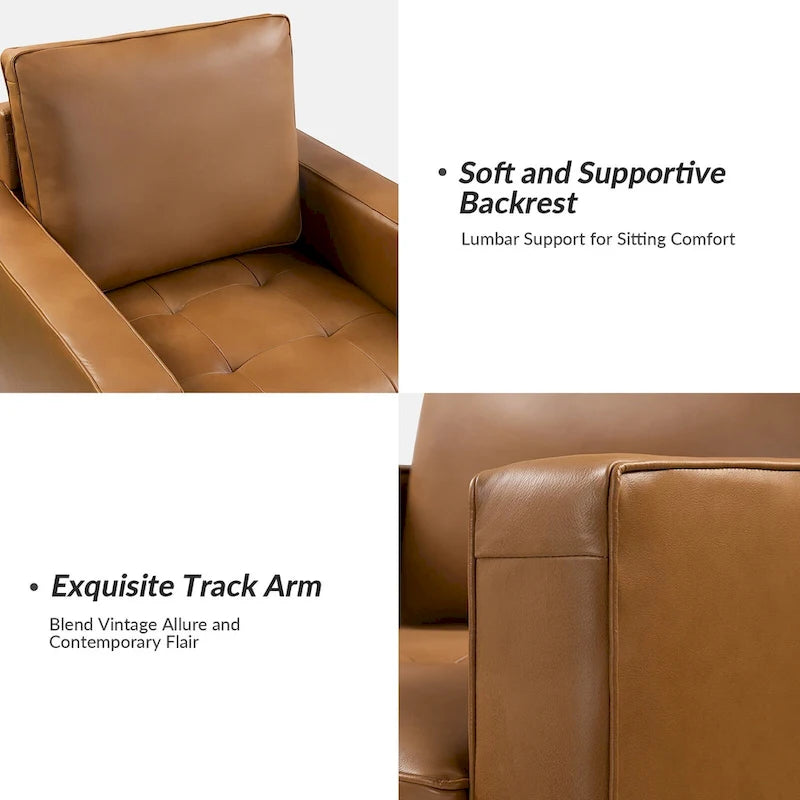 Fauteuil Elizabeth en cuir véritable, style Mid-century
