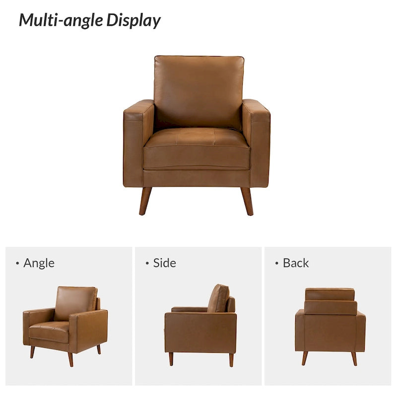 Fauteuil Elizabeth en cuir véritable, style Mid-century