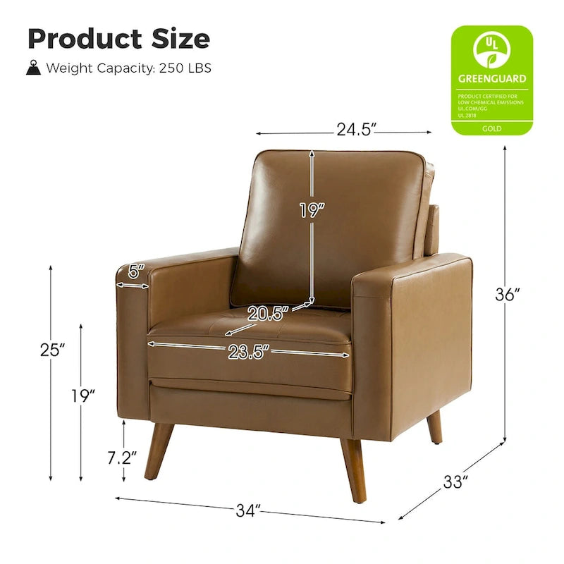 Fauteuil Elizabeth en cuir véritable, style Mid-century