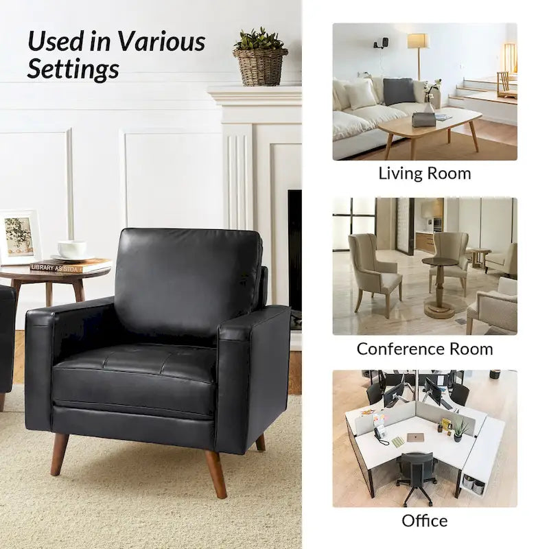 Fauteuil Elizabeth en cuir véritable, style Mid-century