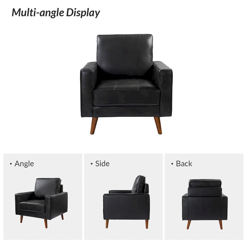 Fauteuil Elizabeth en cuir véritable, style Mid-century