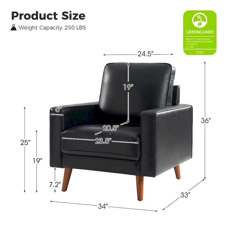 Fauteuil Elizabeth en cuir véritable, style Mid-century
