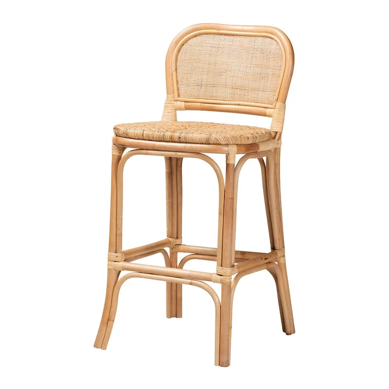 Tabouret en rotin naturel brun, style bohème moderne