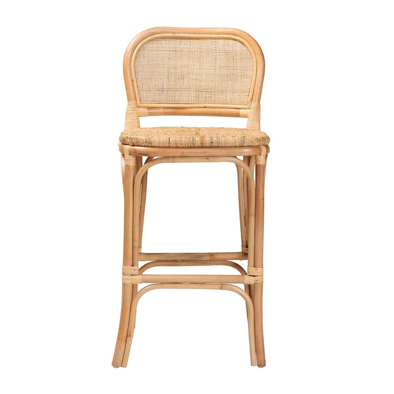 Tabouret en rotin naturel brun, style bohème moderne