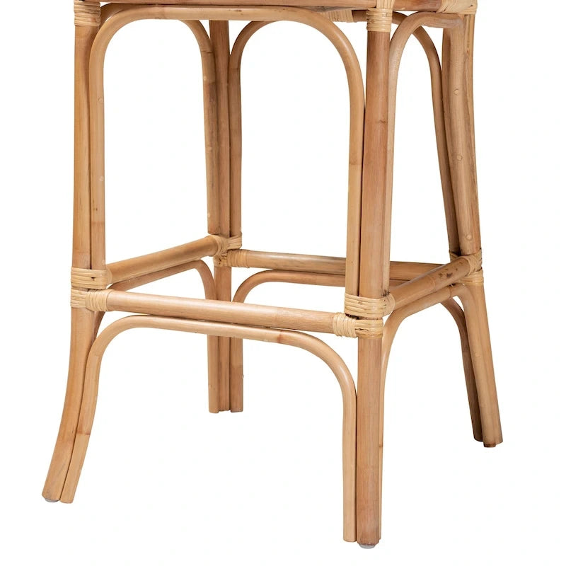 Tabouret en rotin naturel brun, style bohème moderne