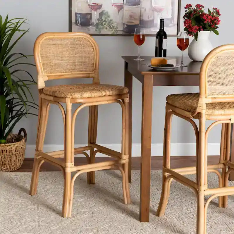 Tabouret en rotin naturel brun, style bohème moderne