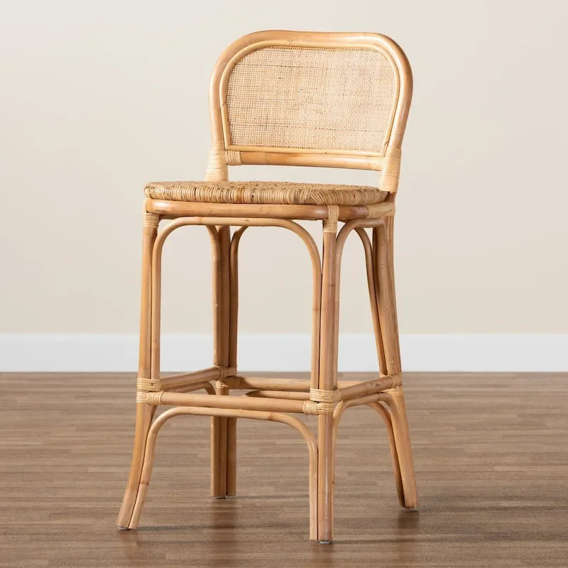 Tabouret en rotin naturel brun, style bohème moderne