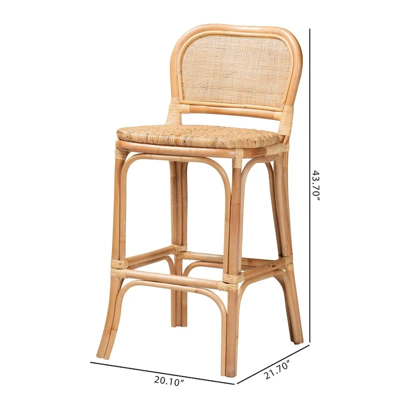 Tabouret en rotin naturel brun, style bohème moderne