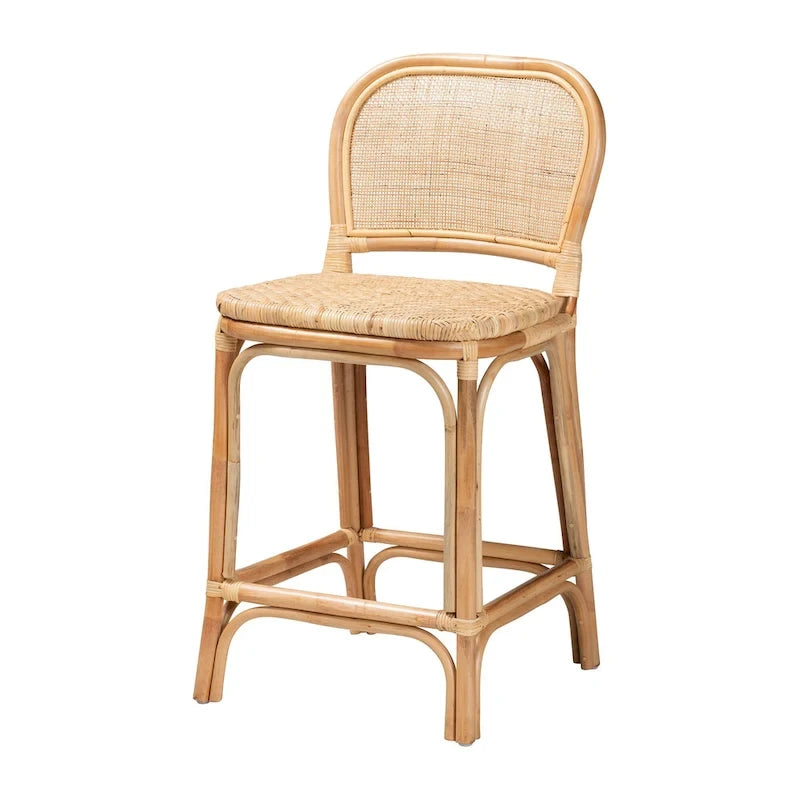 Tabouret en rotin naturel brun, style bohème moderne
