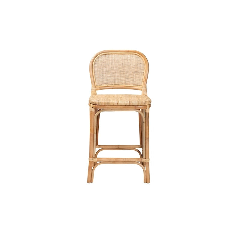 Tabouret en rotin naturel brun, style bohème moderne